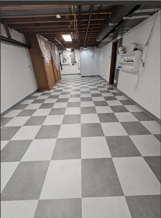 Commercial checkerboard tile installation at L & M